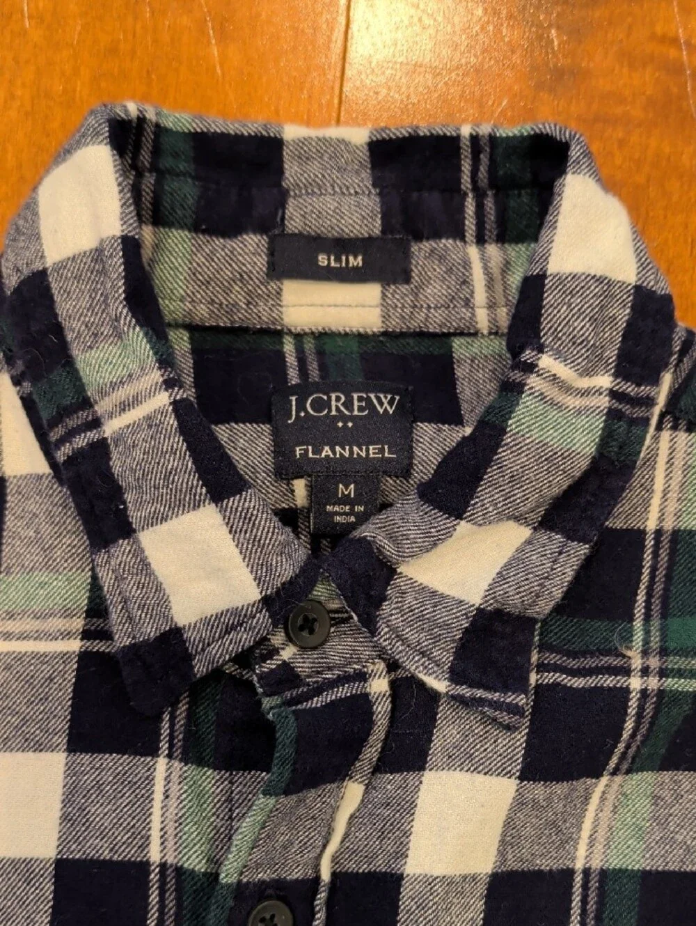 J. Crew Blue and White Plaid Slim Flannel Long-Sleeve Button-Down Shirt